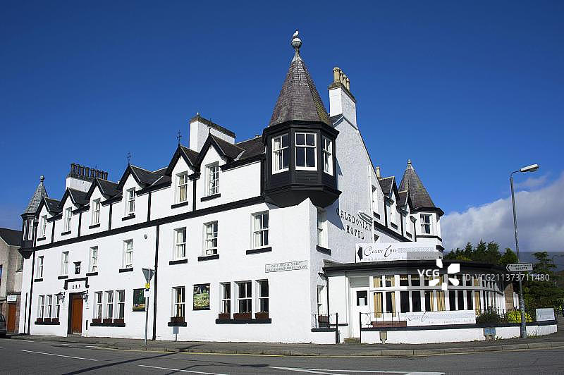 喀里多尼亚酒店，于拉普尔，罗斯和克罗马蒂，高地，苏格兰，英国，欧洲图片素材