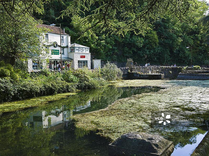 英国切达峡谷的磨坊池塘图片素材