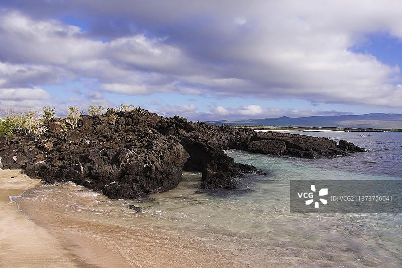 圣克里斯托瓦尔岛海滩上的熔岩，加拉帕戈斯群岛，厄瓜多尔，南美洲图片素材