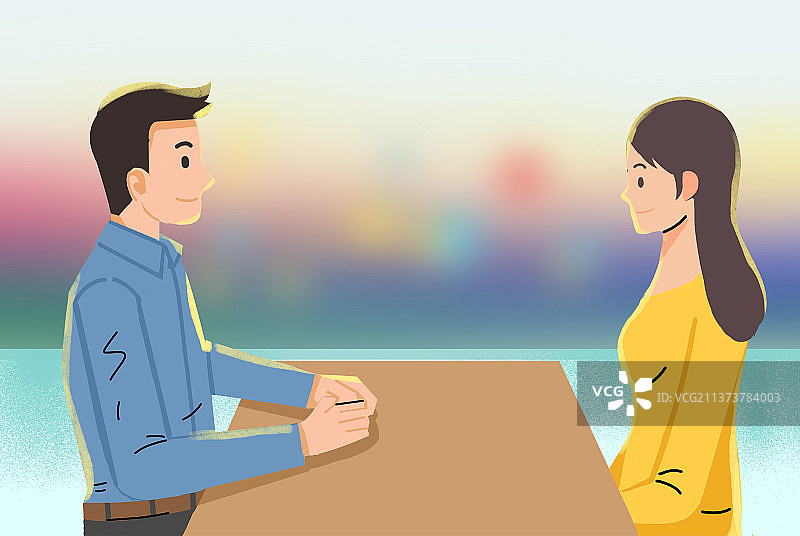 职场求职面试男生女生交谈交流谈婚论嫁相亲扁平风卡通插画图片素材