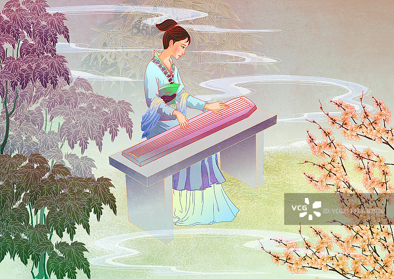 中国国潮国风新中式古代少女任女插画图片素材