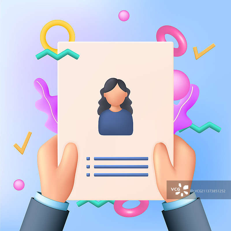 招聘人员手持简历，HR管理概念图片素材