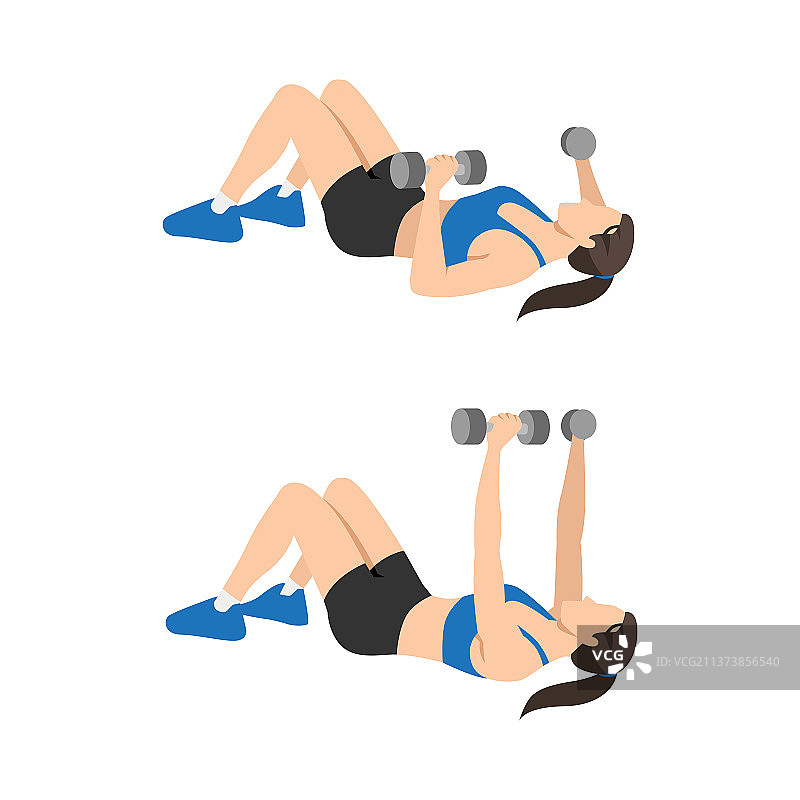 女子做哑铃卧推运动图片素材