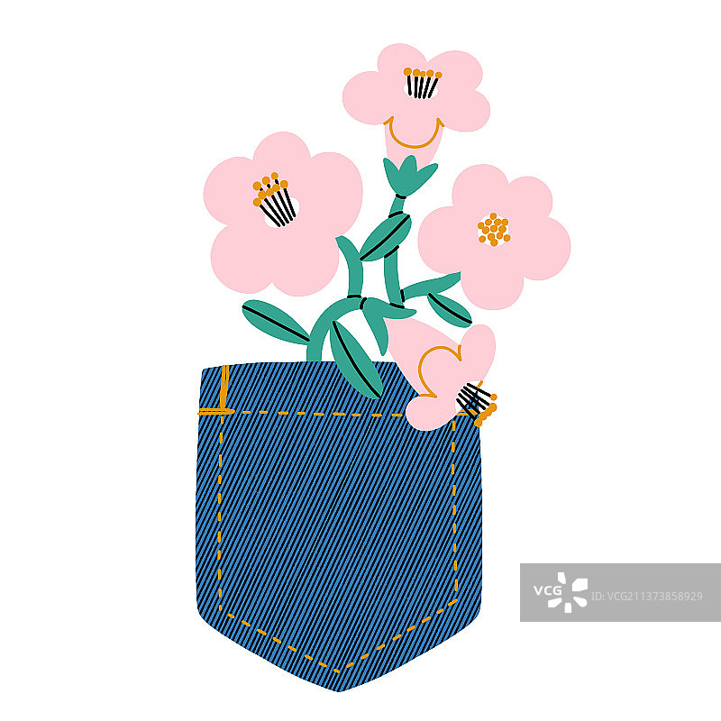 带花的牛仔口袋图片素材