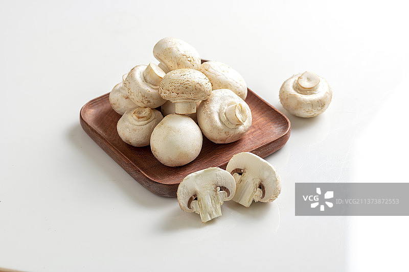 白蘑菇特写白色背景图片素材