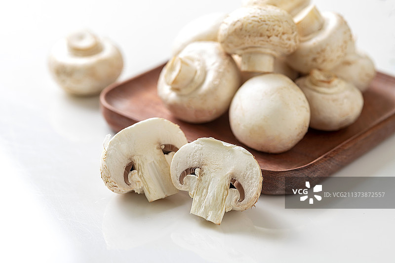 白蘑菇特写白色背景图片素材