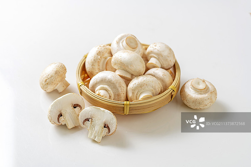 白蘑菇特写白色背景图片素材