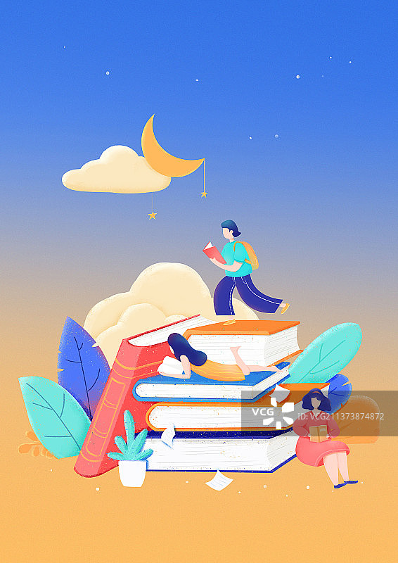 一群在书上面读书的人插画图片素材