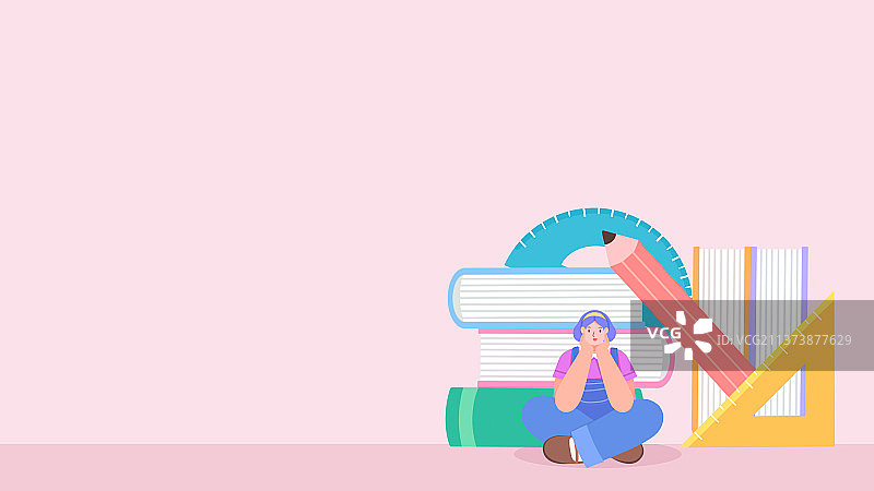 卡通学生读书学习插画图片素材