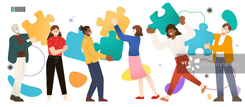 多国人民拼拼图的插图图片素材