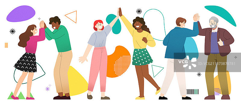 面对面击掌的多国人民插画图片素材