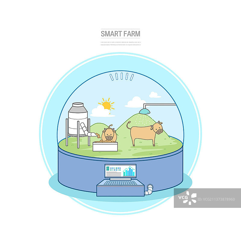 配备智能农场系统的奶牛插画图片素材