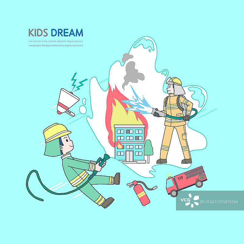 梦想成为消防员的男孩的插图图片素材