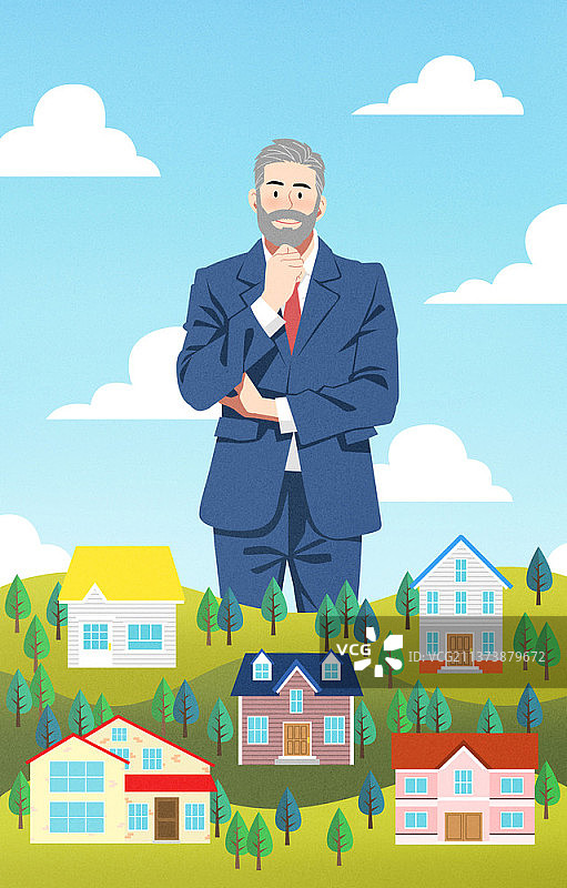 山丘上的商人和房地产插画图片素材