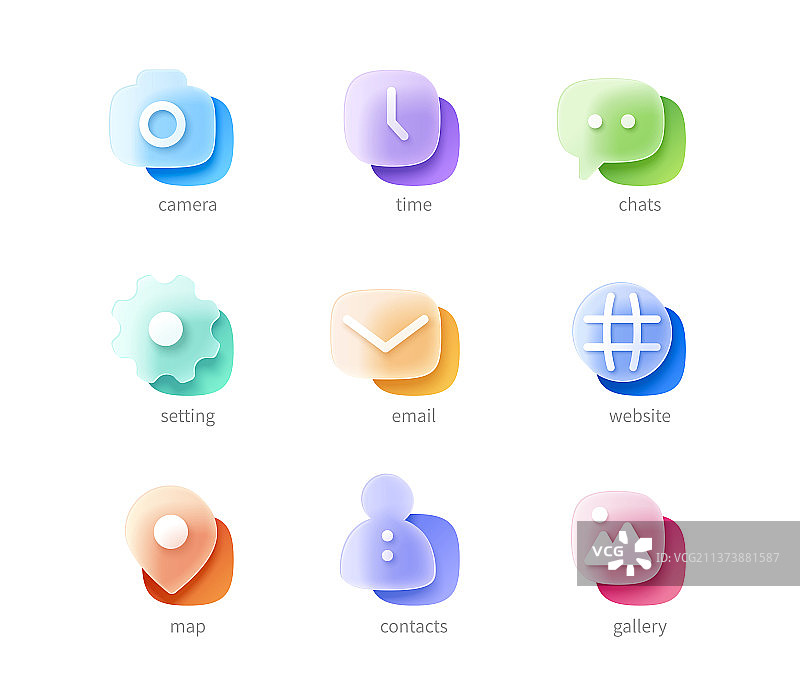 玻璃拟态手机用户界面图标集合图片素材