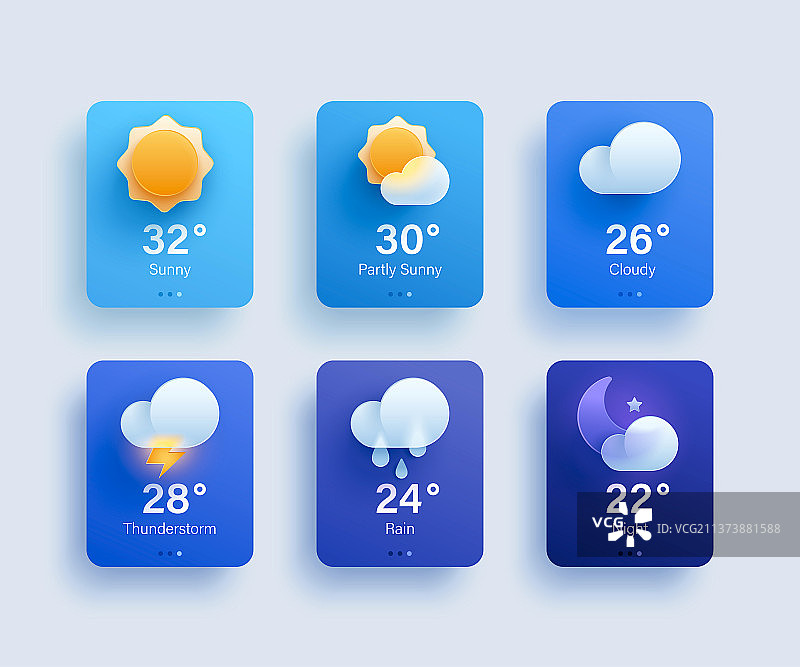 玻璃拟态天气预报软件界面集合图片素材