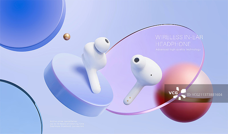 三维无线蓝牙耳机广告 亚克力圆盘背景图片素材