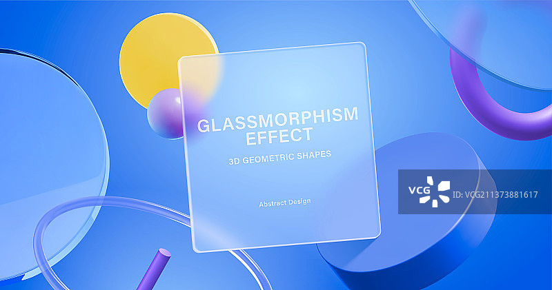 玻璃拟态效果 亚克力圆盘及圆环蓝色背景图片素材