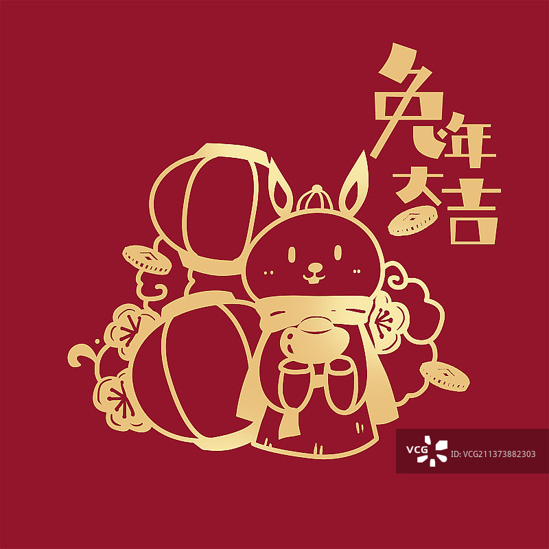 兔年金箔生肖剪纸图片素材