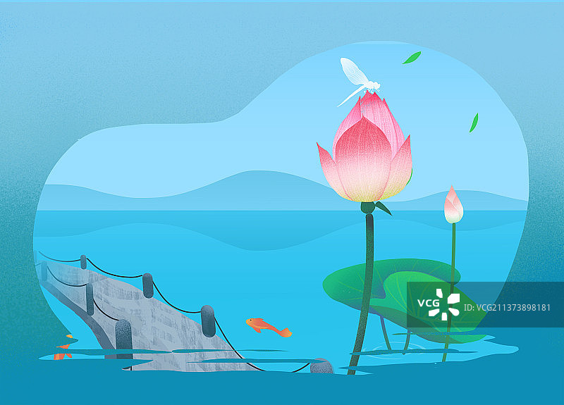 国风扁平节气夏季水边插画图片素材