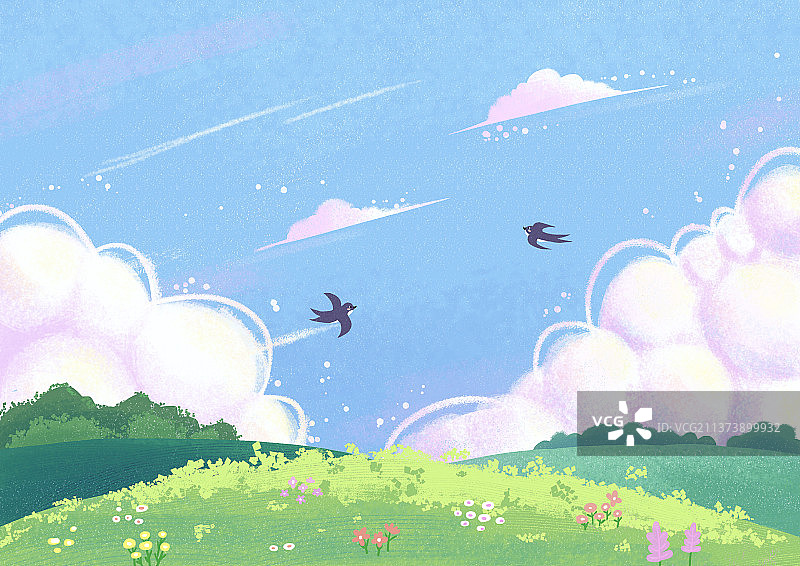 春天花草萌芽燕子北归图片素材