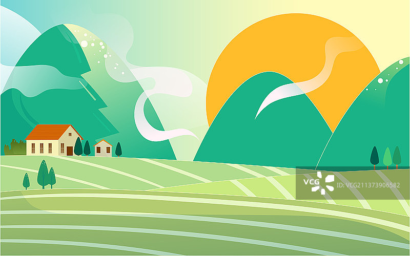 春耕农忙插画乡村振兴春天田野黄牛风景海报图片素材