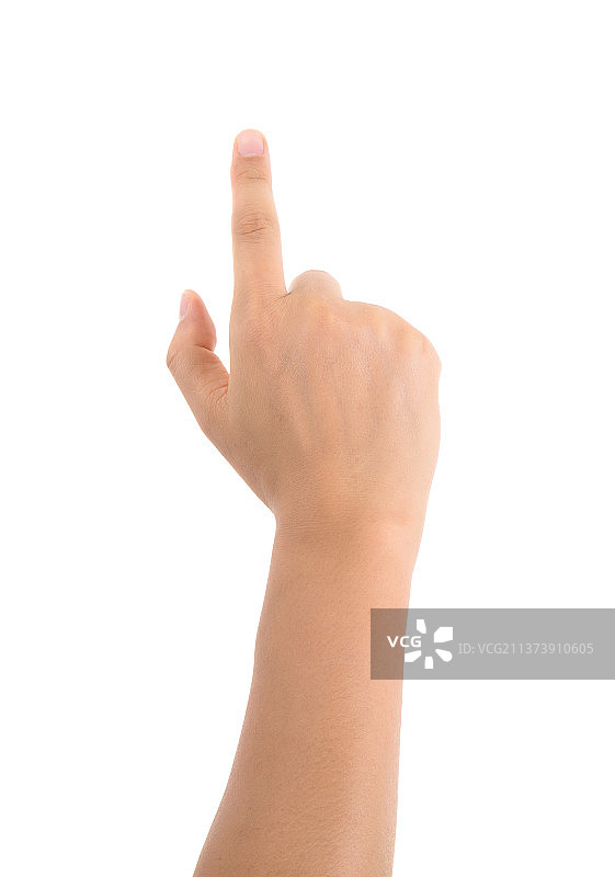 白背景前一只手做出点击某按钮的手势图片素材