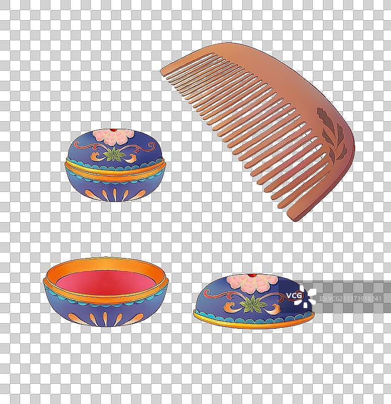 国风插画元素木梳胭脂盒图片素材