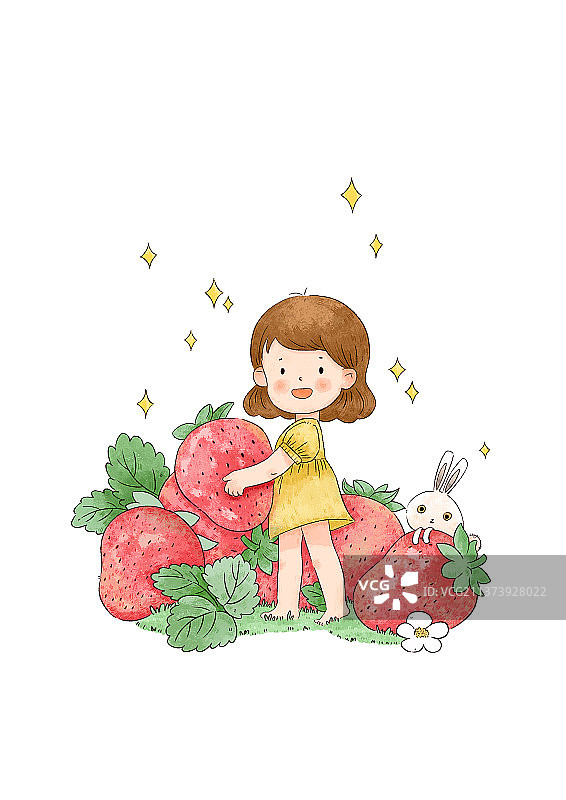 女孩与草莓图片素材