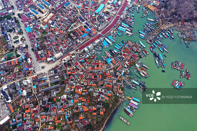 俯瞰老子山镇+江苏省淮安市洪泽区老子山镇图片素材