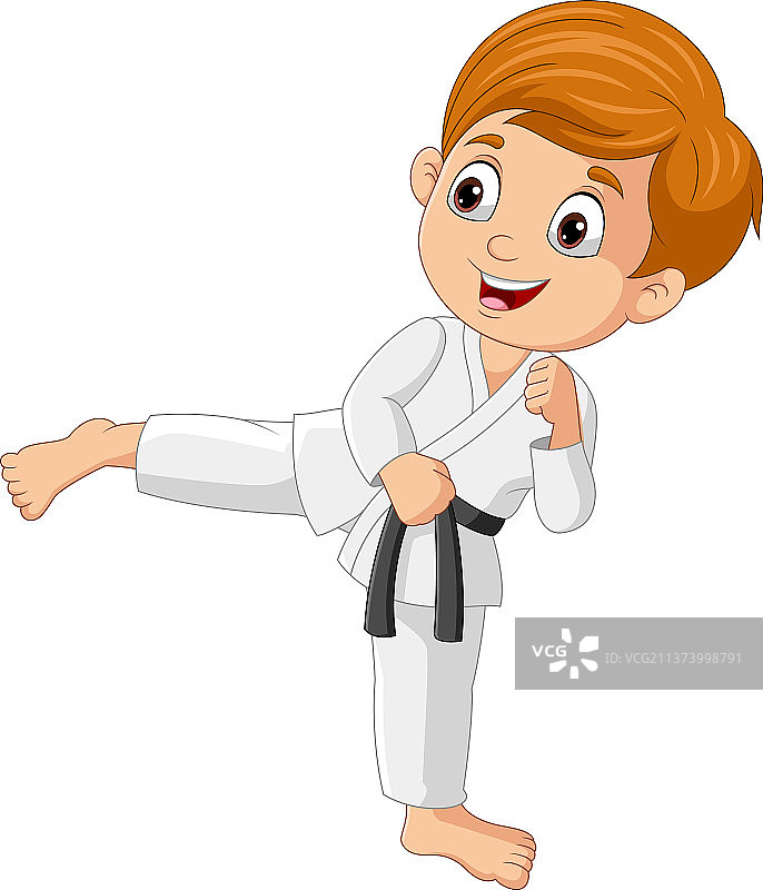 卡通小男孩练习空手道图片素材
