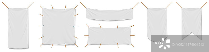 白色乙烯基banner旗帜和三角旗图片素材