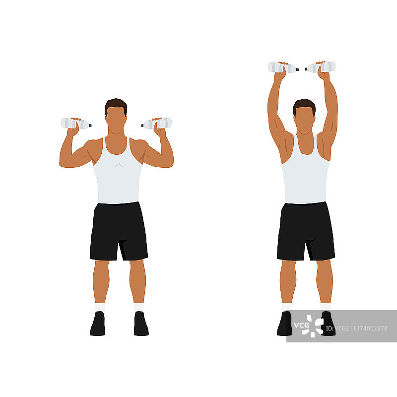 俯视角度的哑铃肩上推举与水瓶图片素材