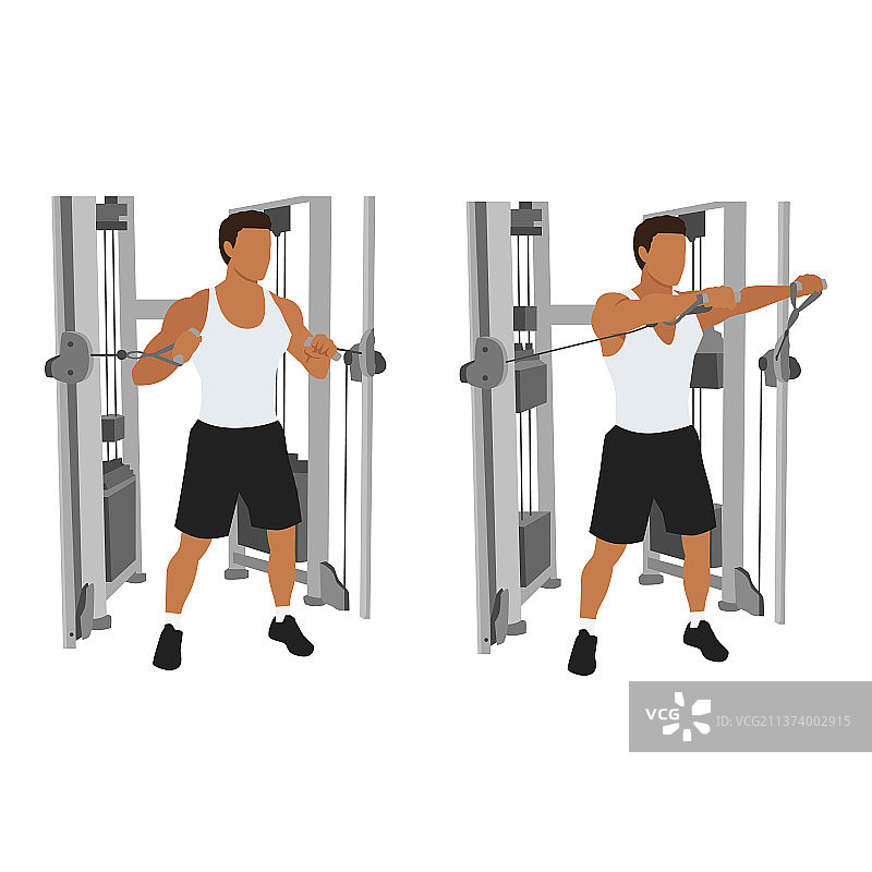 男人做站立绳索胸前推举图片素材