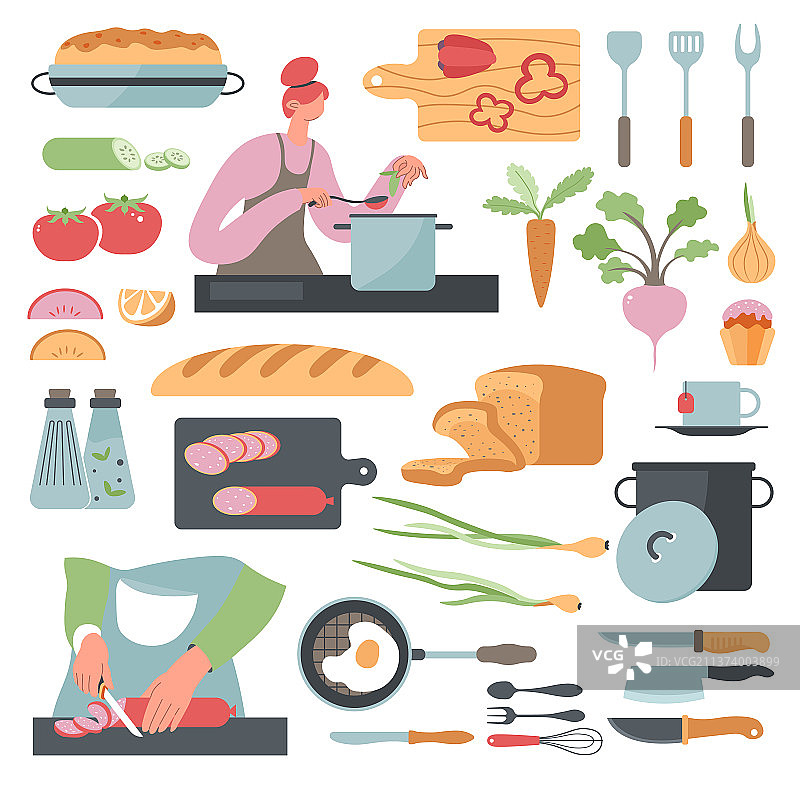 女人在厨房烹饪，健康饮食营养图片素材