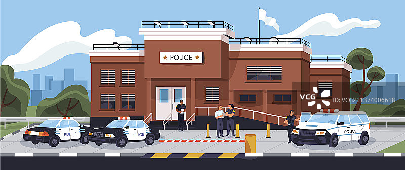带有巡逻车的警察局大楼外观图片素材