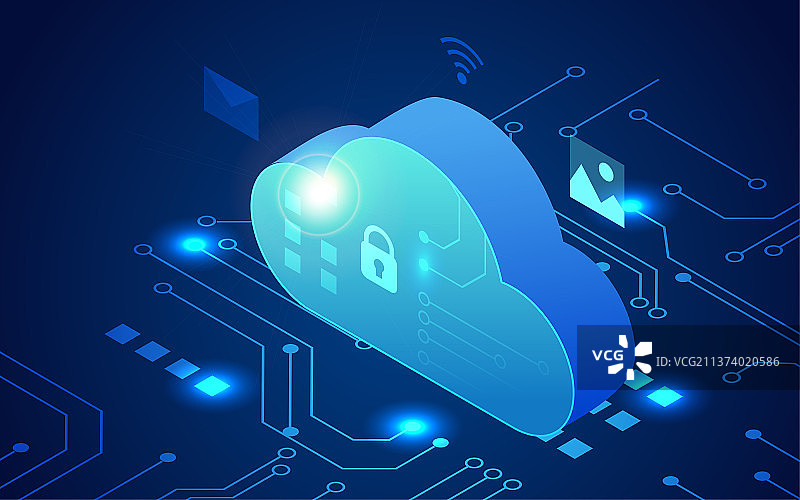 网络安全云存储插画互联网数据安全科技海报图片素材