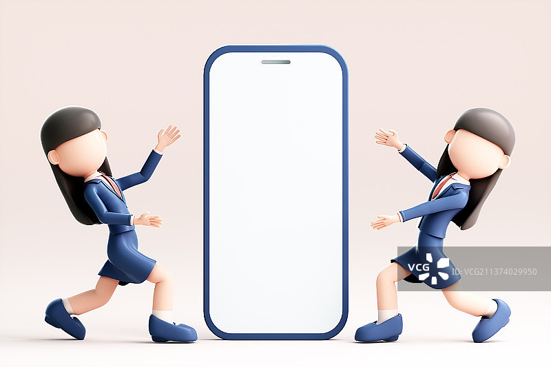 3D渲染的可爱卡通女孩图片素材