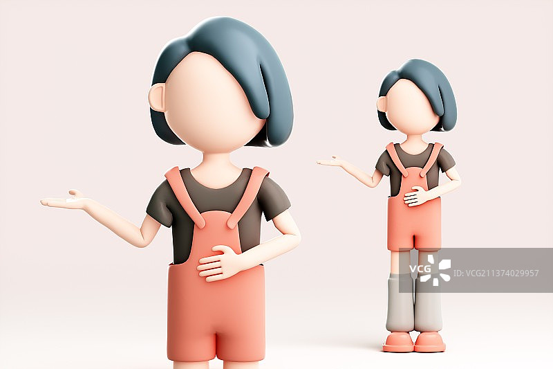 3D渲染的可爱卡通女孩图片素材