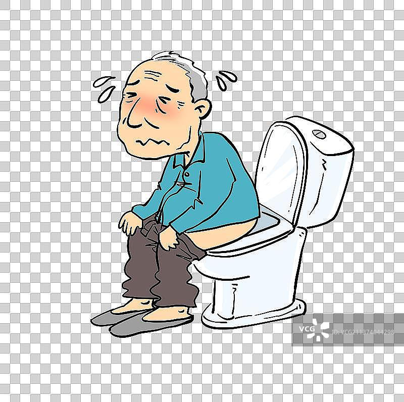 坐在马桶上排便的老人图片素材