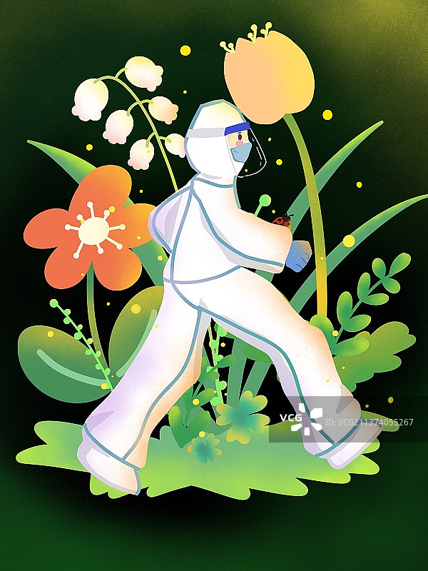 插画穿防护服的抗疫工作人员图片素材