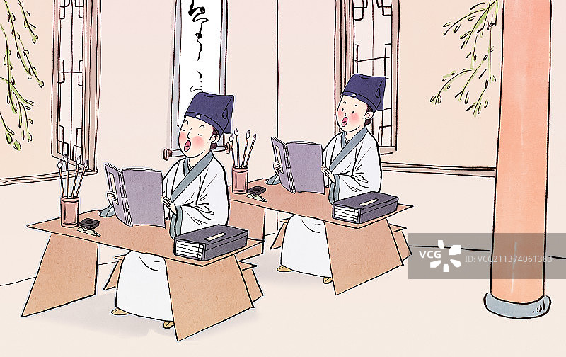 古代私塾读书的学子图片素材
