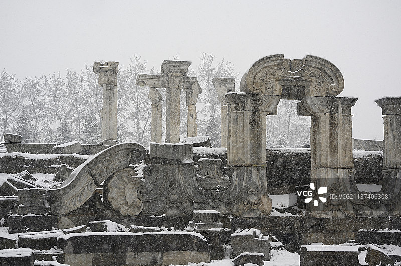 雪中圆明园遗址图片素材