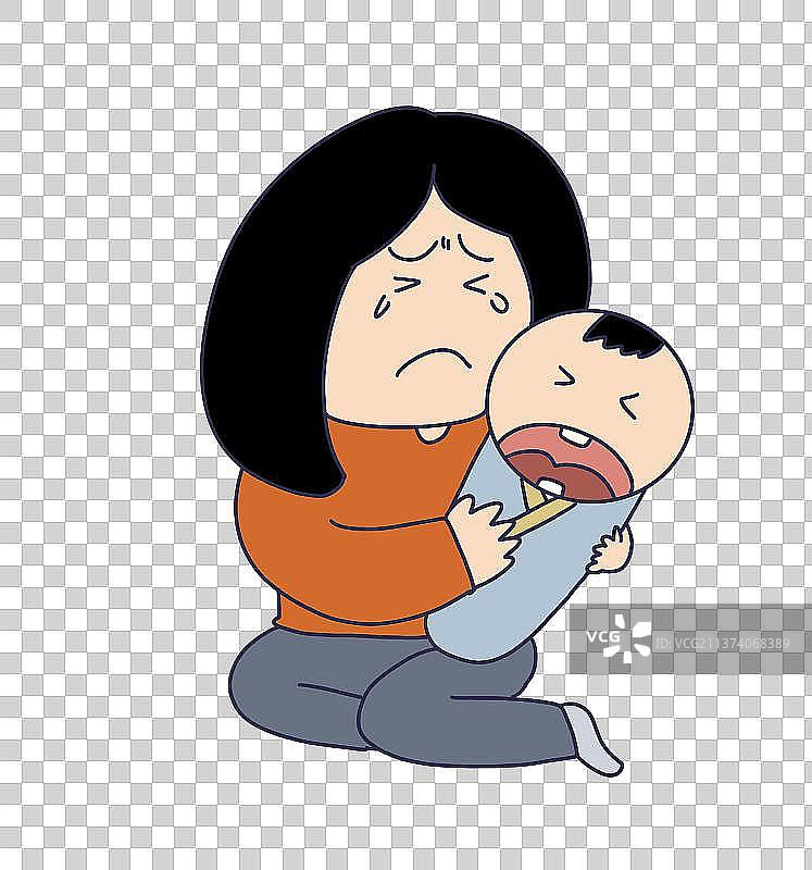 元素：抱着孩子哭泣的女性图片素材