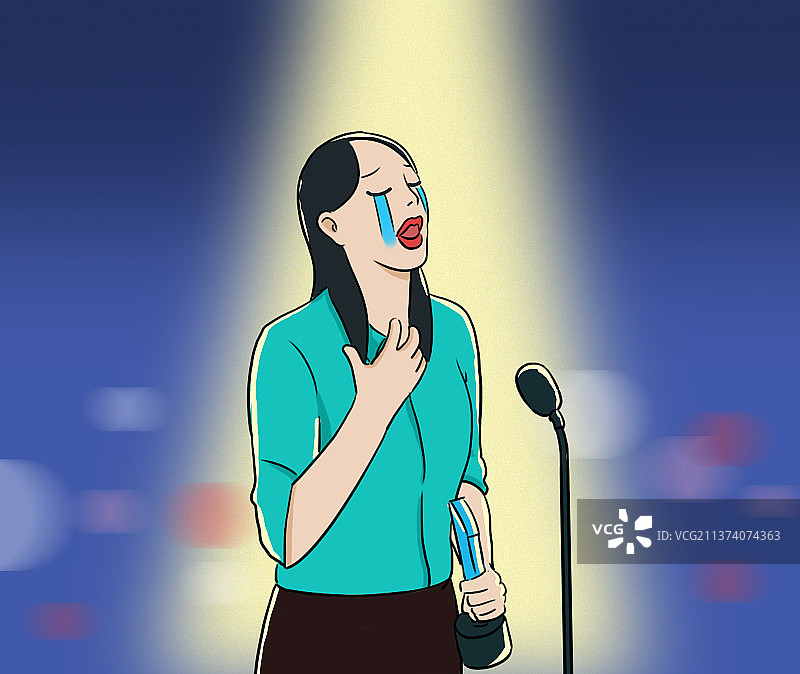 颁奖晚会年会获奖感言上台领奖感动演说女性插画图片素材