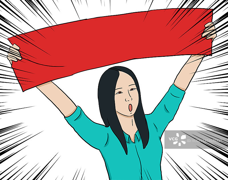 搞笑女性拉横幅庆祝夸张搞笑插画图片素材