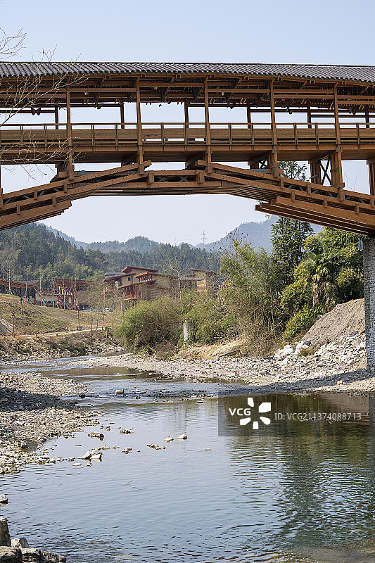春日乡村廊桥美景图片素材