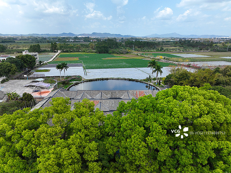 广东省惠州市惠阳区良井霞角村乌洋福祠堂客家围屋航拍图片素材