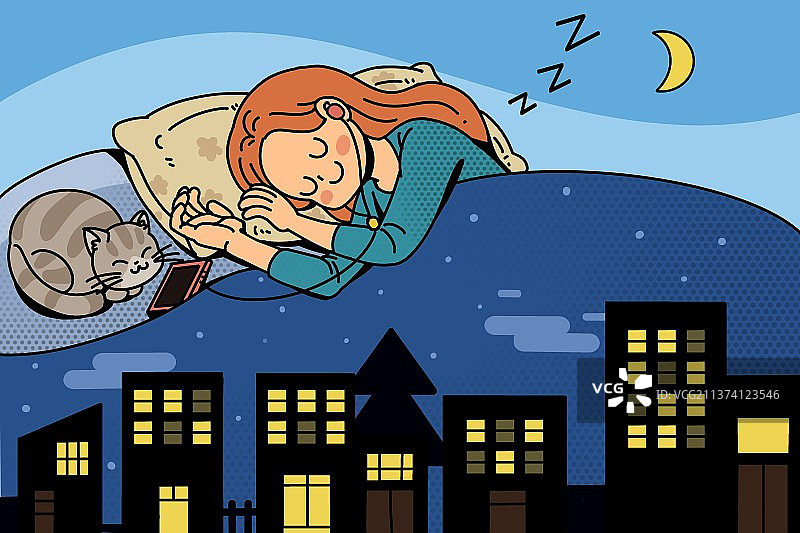 夜晚星空睡眠插画图片素材
