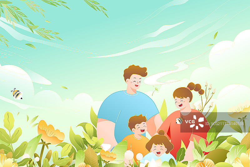 卡通夏季花卉谷雨二十四节气下雨儿童节亲子游家庭美食餐饮农耕春耕自然风景古建筑渐变中国风国潮矢量插画图片素材